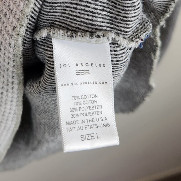 Sol Angeles Gray White Thermal Waffle Knit Long Sleeve Tee sz L *flawed* - Picture 10 of 11